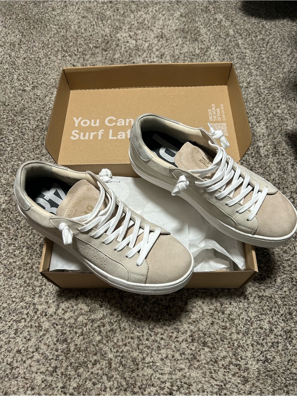 P448 Cream Suede Low-Top Sneakers with White Laces